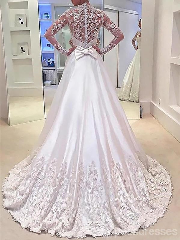Δείτε Μέσα Από Το Lace Long Sleeves A-line Γάμος Γάμων Σε Απευθείας Σύνδεση, Φτηνές Δαντέλα Νυφικά Φορέματα, WD451