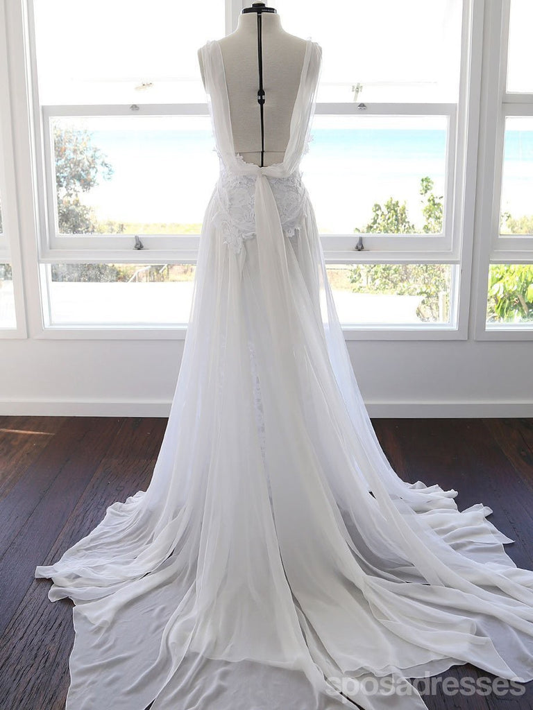 Σέξι Backless Side Slit Παραλία Γάμο Φορέματα Σε Απευθείας Σύνδεση, Φθηνά Παραλία Νυφικά Φορέματα, WD455