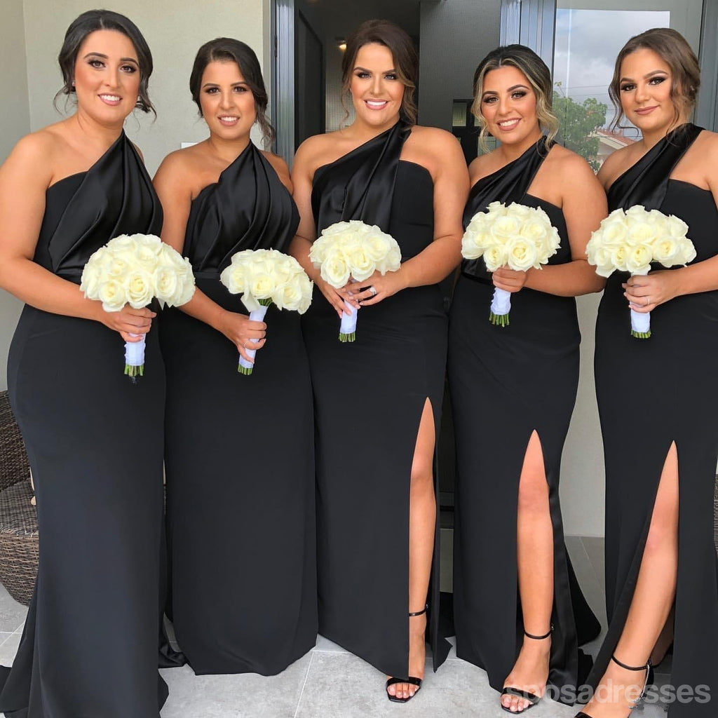 One Shoulder Black Long Cheap Bridesmaid Vestidos Online, WG684