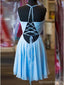 Sexy Décontracté en Mousseline de soie Bleu Bretelles Spaghetti Court à Bas prix Robes de bal en Ligne, CM566