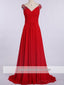 Robes de bal simples de soirée en mousseline de soie rouge à col en V, robes Sweet16 personnalisées, 18402