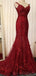 Décolleté en pointe de sirène de lacet rouge longues robes de bal d'étudiants du soir bon marché, robes de bal d'étudiants du parti du soir, 18643