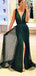 Sexy Green Mermaid High Slit V-neck Maxi Long Party Prom Dresses,13288