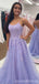 Sparkly Purple A-line Spaghetti Straps Backless Cheap Long Prom Dresses,12830