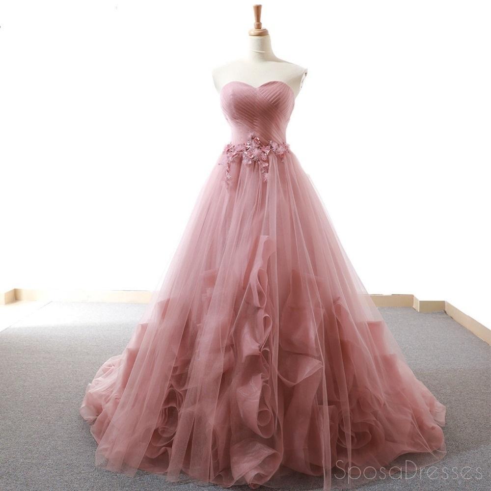 Sweetheart Dusty Pink Hand Made Flower Long Evening Robes de bal, Cheap Custom Sweet 16 Dresses, 18513