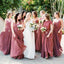 Chiffon Dusty Rose Floor Μήκος Φτηνές Bridesmaid Φορέματα Online, WG564