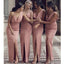 V pescoço Lado Fenda Sereia Empoeirada Rosa Longo Vestidos de Dama de Honra On-Line, Vestidos baratos de Damas de Honra, WG746