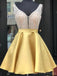 Χρυσό V Λαιμού με Χάντρες Short Homecoming Φορέματα σε απευθείας Σύνδεση, Φθηνά Σύντομη Φορέματα Prom, CM838