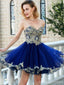 Sweetheart Gold Lace Beaded Blue Kurz Günstige Homecoming Kleider Online, CM569