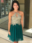 Πράσινο Χρυσό Δαντέλα Halter Φθηνά Homecoming Φορέματα Online, Φθηνά Κοντά Φορέματα Prom, CM736