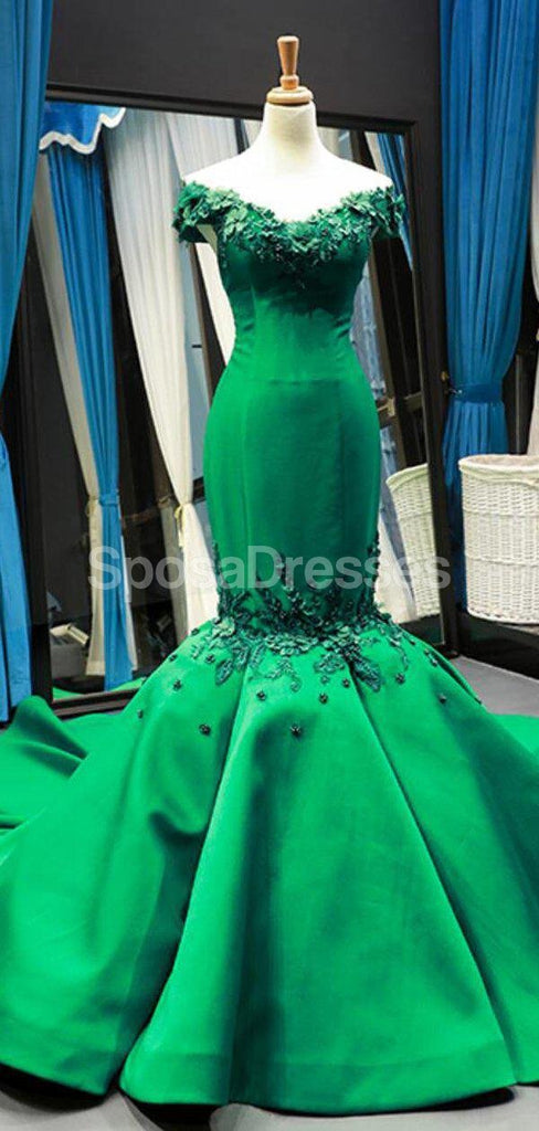 Off Shoulder Green Lace Mermaid Long Evening Prom Dresses, Abendparty Prom Dresses, 12280