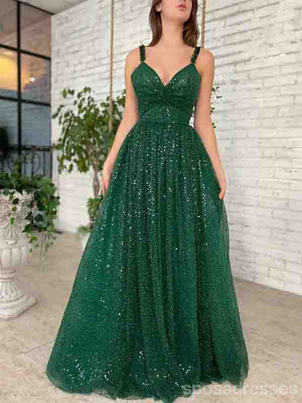 Gorgeous Green A-line V-neck Cheap Long Prom Dresses Online,13080