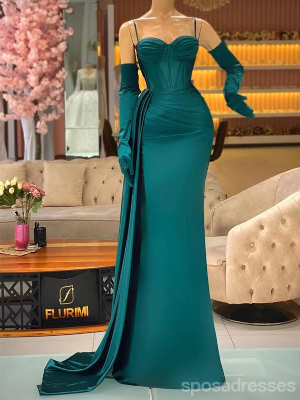 Sexy Green Mermaid Spaghetti Straps Cheap Long Prom Dresses,13073