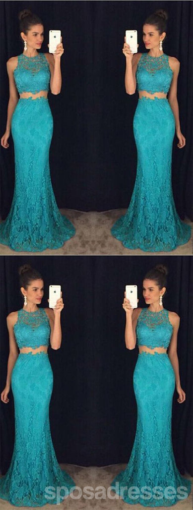 Green Mermaid Two Pieces Halter Cheap Prom Dresses Online, Evening Dresses,12656