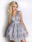 V Neck Grey Lace barato Homecoming vestidos curtos on-line, CM609