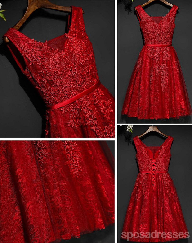 Κόκκινη Δαντέλλα Β Neckline με Χάντρες Homecoming Prom Φορέματα, Οικονομικά Κορσέ Πίσω Σύντομο Κόμμα Φορέματα Prom, Τέλεια Homecoming Φορέματα, CM259