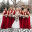 Vestidos de dama de honra longos de chiffon cabeçada vermelho escuro on-line, vestidos de damas de honra baratos, WG693