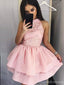 Unique Halter Lace Pink Short Homecoming baratos vestidos on-line, CM733