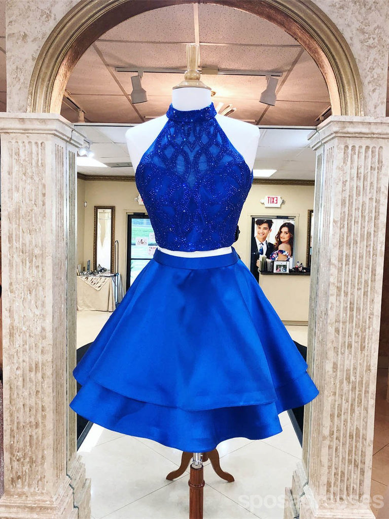 Azul Royal Halter duas peças curtas baratos Homecoming vestidos online, CM727