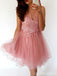 Pink Lace Illusion Φτηνά Κοντά Φορέματα Homecoming Online, CM685