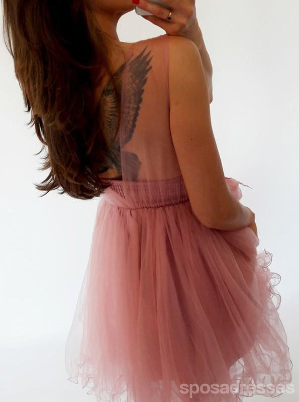 Pink Lace Illusion Φτηνά Κοντά Φορέματα Homecoming Online, CM685