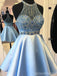 Azul Halter frisado curto barato Homecoming vestidos on-line, CM735