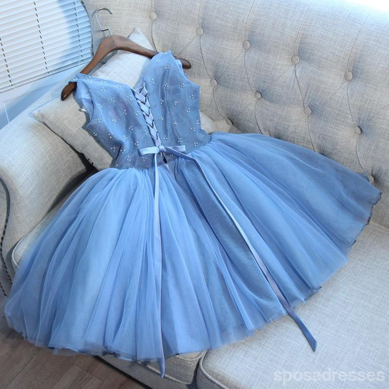 V Neck Grey Cheap Short Homecoming Dresses en ligne, CM687