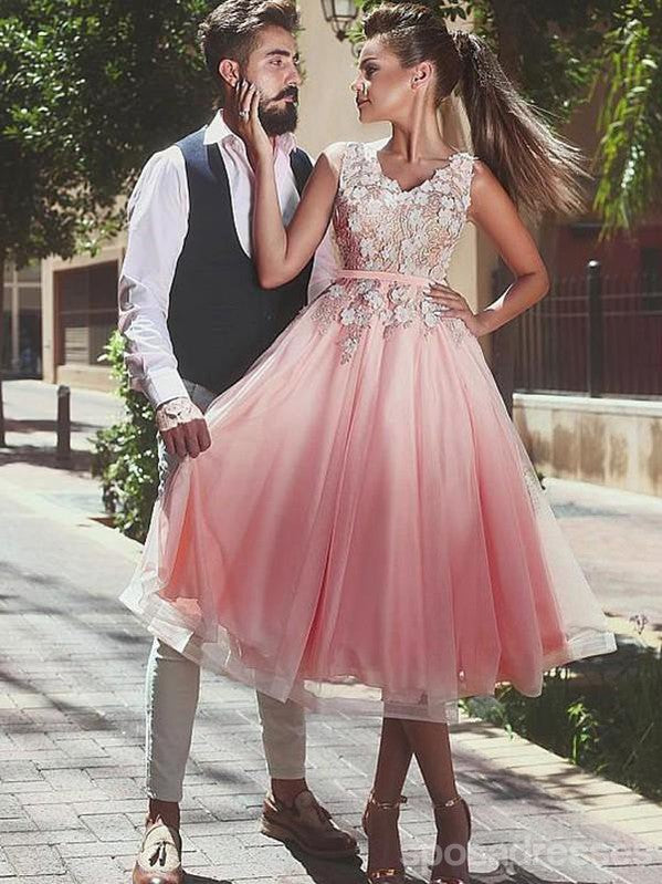 V Neck Lace Perlée Blush Pink Short Cheap Homecoming Dresses Online, CM731