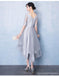 Long Sleeves Υψηλή Χαμηλή Γκρι Lace Φτηνά Φορέματα Online, CM693