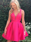 Simples rosa quente decote em V barato curto Homecoming vestidos on-line, CM649