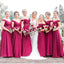 Hot Pink Off Shoulder Long Bridesmaid Φορέματα σε απευθείας σύνδεση, Φτηνές παράνυμφοι φορέματα, WG695