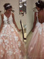 Σέξι backless δαντέλα απλικέ ροδάκινο μακρύ βράδυ prom φορέματα, φτηνά γλυκά 16 φορέματα, 18422