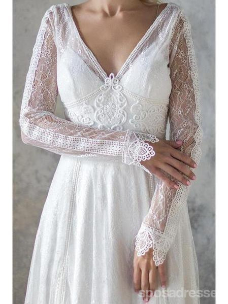 Manches longues Dentelle Backless Robes de mariée bon marché en ligne, Robes de mariée bon marché, WD543