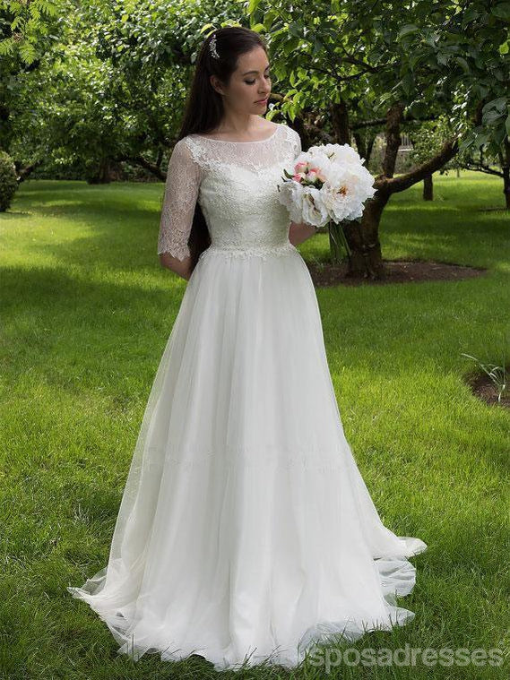 Μακρύ μανίκι A-line Δείτε φθηνά γαμήλια φορέματα στο Διαδίκτυο, WD340
