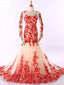 Langarm Rote Spitze Meerjungfrau Abend Abendkleider, Günstige Custom Sweet 16 Kleider, 18531