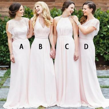 Misappariée de Pale Pink Chiffon Cheap Long Bridesmaid Dresses Online, WG361