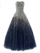 Robe de soirée longue sans bretelles bleu marine scintillante A-ligne, Robes Sweet 16 personnalisées bon marché, 18544