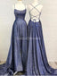 Bleu marine bretelles spaghetti paillettes longues robes de bal de soirée, robes de soirée, 12282