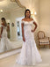 Off Shoulder Lace Mermaid Long Wedding Dresses Online, Robes de mariée bon marché, WD548