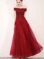 Robes de bal de soirée en dentelle rouge foncé à épaules dénudées, robes de bal personnalisées à bas prix, 18620