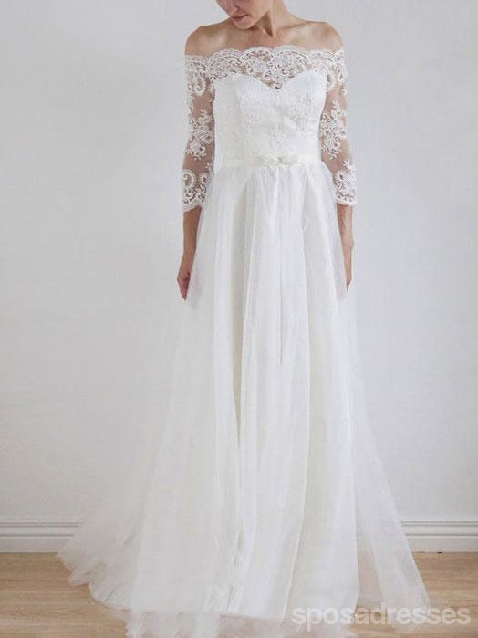 Off Shoulder Long Sleeve Lace A-line Günstige Hochzeitskleidungen Online, WD336