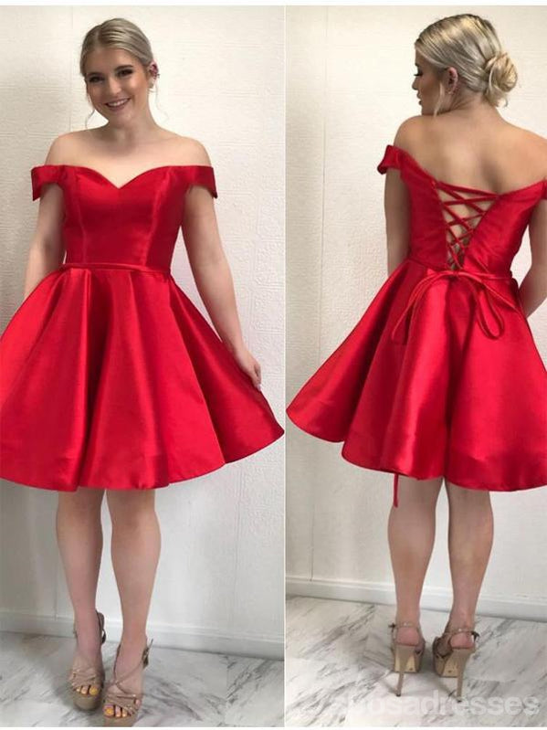 Simple Off Shoulder Red Short Cheap Homecoming Dresses Online, CM586