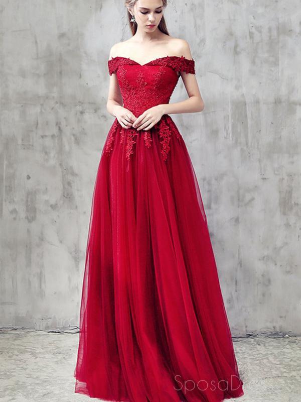 Fora do ombro vermelho barato longos vestidos de baile, barato personalizado festa vestidos, 18583