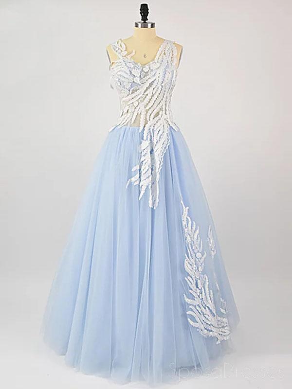 Azul Pálido Veja Através de Rendas Baratas Vestidos de Baile de Longa Noite, Cheap Custom Sweet 16 Vestidos, 18518