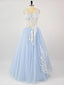 Azul Pálido Veja Através de Rendas Baratas Vestidos de Baile de Longa Noite, Cheap Custom Sweet 16 Vestidos, 18518