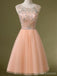 Ροδάκινο τούλι Beaded Σύντομη Χαριτωμένο homecoming prom φορέματα, CM0031