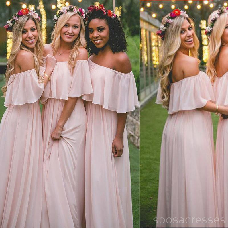 Light Blush Pink Chiffon Cheap Long Bridesmaid Robes en ligne, WG293
