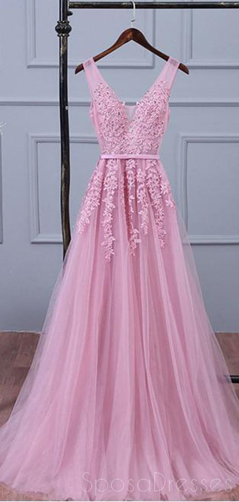 Robes de bal de soirée en dentelle rose décolleté en V, robes de bal populaires en dentelle, 17190