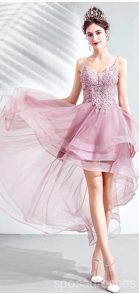 V Neck Dusty Pink Tulle Beaded Κοντά Homecoming Φορέματα Online, Φθηνά Κοντά Φορέματα Prom, CM845