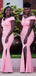 Pink Mermaid Off Shoulder High Slit Long Bridesmaid Dresses Gown Online,WG1125